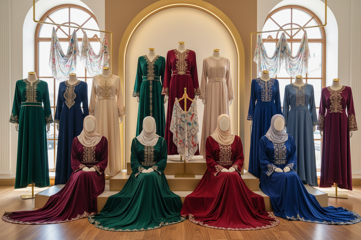 generate me a good banner i sell difrent women dresses abayas hijabs and other difrent clothes , dont write anything on it